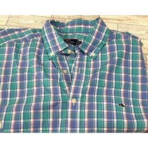 Vineyard Vines Men’s Plaid Button-Down Shirt in Blue, Green, White